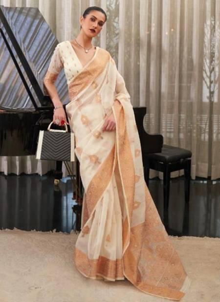 Off White Colour KTHIYA LINEN RAJTEX New Latest Designer Ethnic Wear Pure Linen Weaving Saree Collection 244005